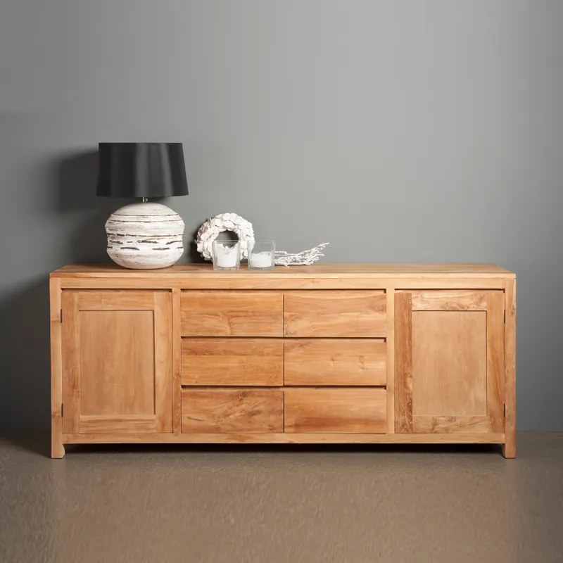 Dressoir Teak Onbehandeld 220 Cm - 220x45x90cm.
