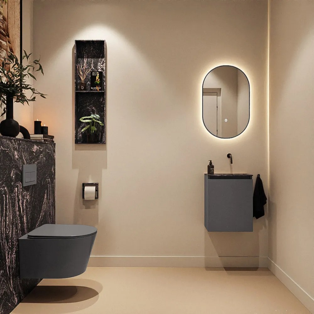 Mondiaz Ture DLux toiletmeubel 40cm dark grey met wastafel lava rechts zonder kraangat