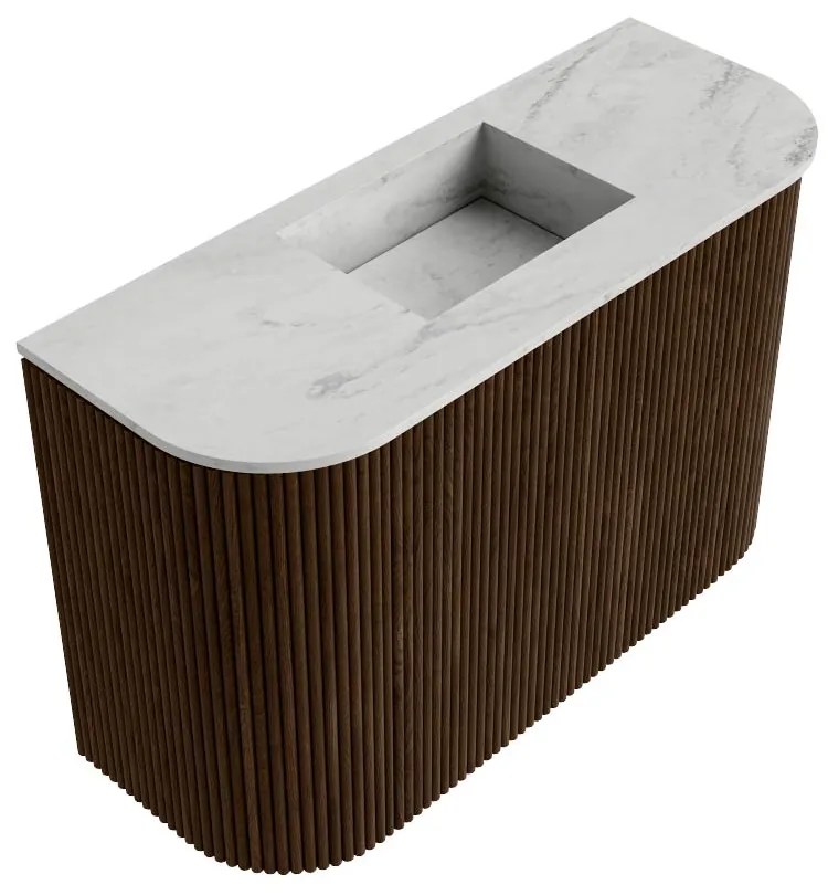 Mondiaz Joya DLux 65cm toiletmeubel ronding links/rechts walnut met wastafel faye midden zonder kraangat opalo
