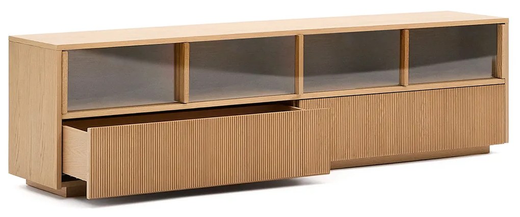 Kave Home Helvine Tv-meubel Eiken Met Glazen Schuifdeuren - 200x40x54cm.