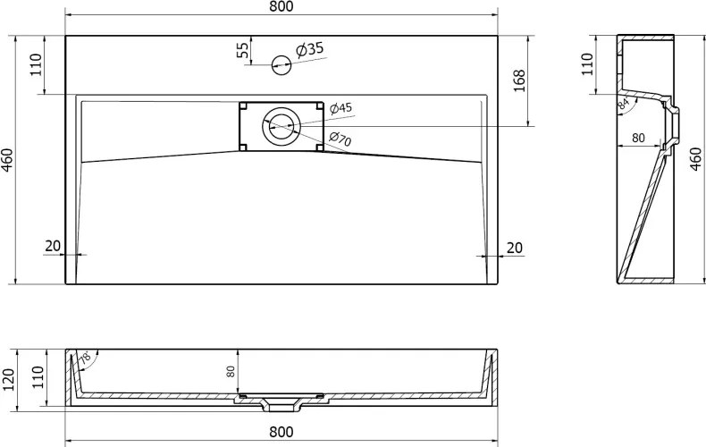 Mexen Ava opbouw wastafel van composiet 1/O 80 x 46 cm, wit - 23018001