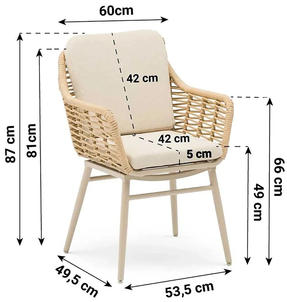 Tuinset 4 personen 120 cm Aluminium/rope Taupe Coco Antoni/Rockville
