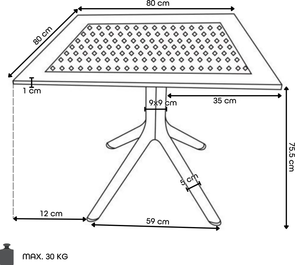 FLAVIO 80x80 Wit - MODERNE VIERKANTEN TUINTAFEL (voor keuken, café, tuin)