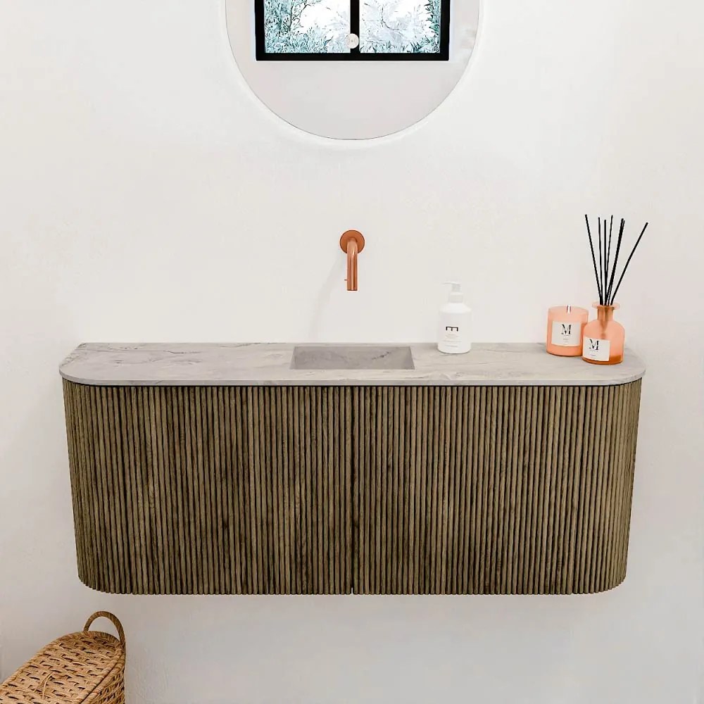 Mondiaz Joya DLux 105cm toiletmeubel ronding links/rechts dusk met wastafel faye midden zonder kraangat glace
