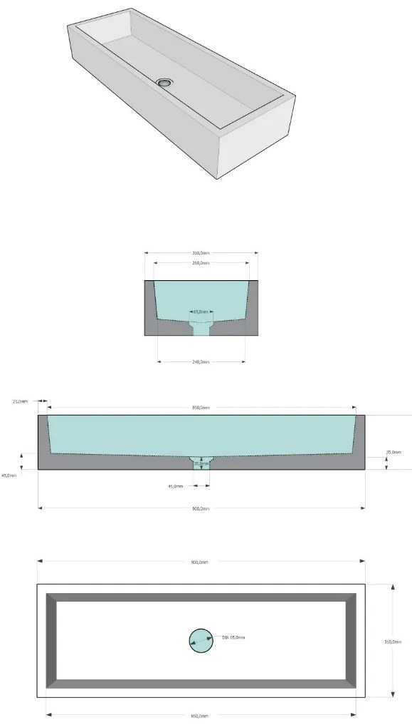 Urbi et Orbi Immissio opbouw wastafel 90x31cm lichtgrijs