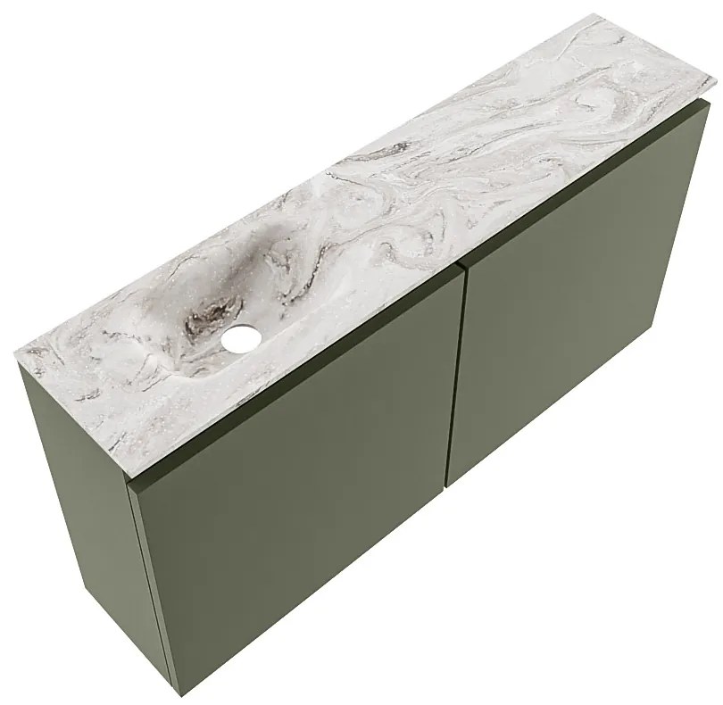 Mondiaz Ture DLux toiletmeubel 100cm army met wastafel glace links met kraangat