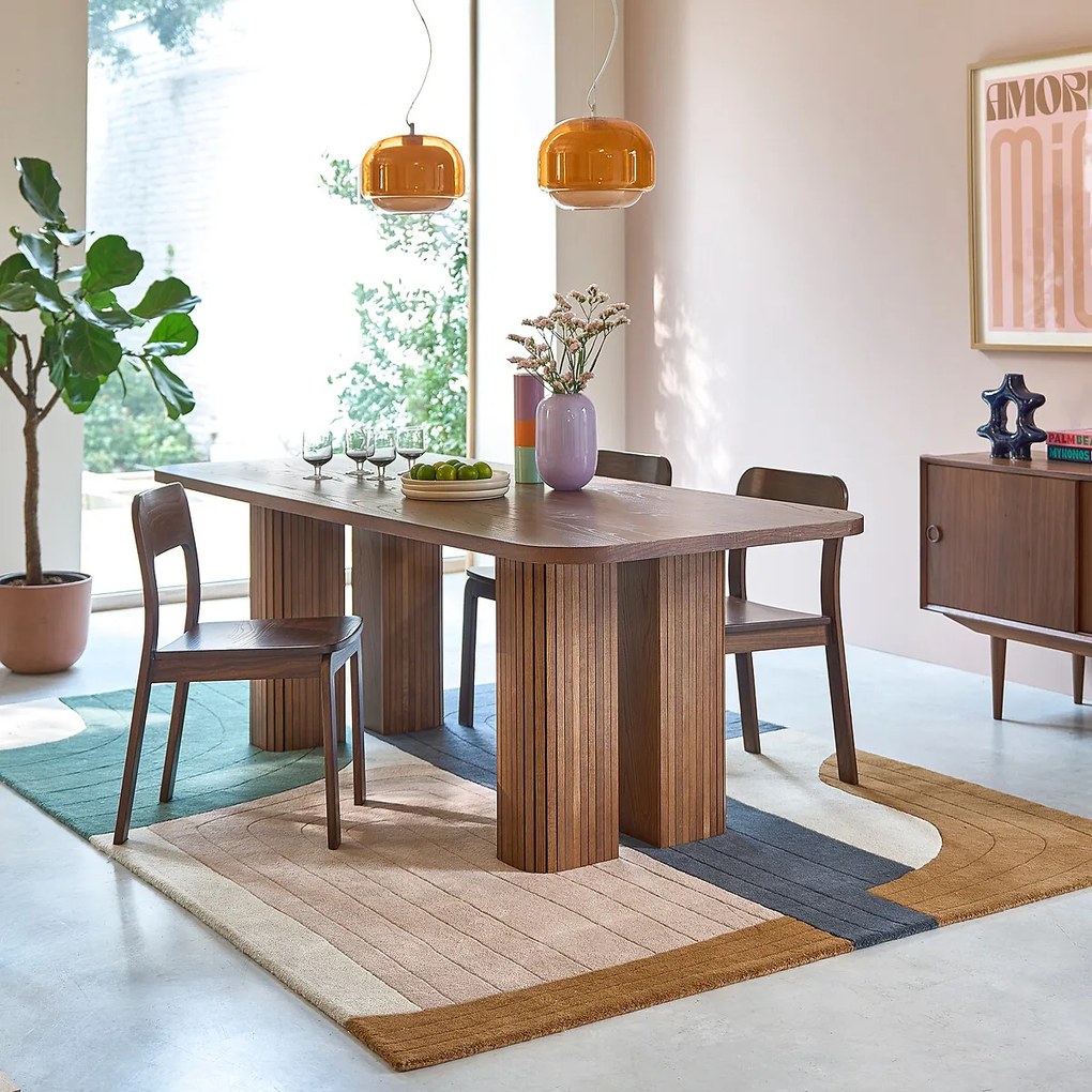 Rechthoekige eettafel, eiken en grenenfineer, 6 tot 8 couverts, LATTI