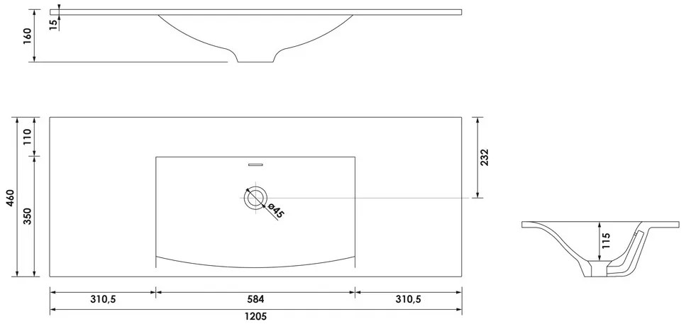 Brauer Glacier wastafel fine stone 120cm zonder kraangat wit mat