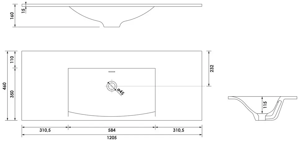 Brauer Glacier wastafel fine stone 120cm zonder kraangat wit mat
