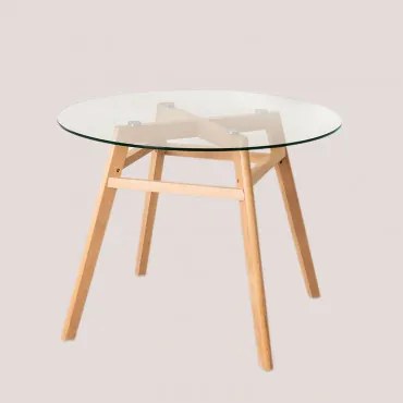 Ronde Eettafel Ø100 Cm Van Glas En Beukenhout Scand Nordic Ø100 Cm - Sklum