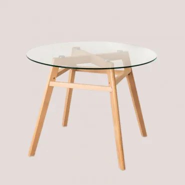 Ronde Eettafel Van Glas En Beukenhout Scand Nordic Ø100 Cm - Sklum