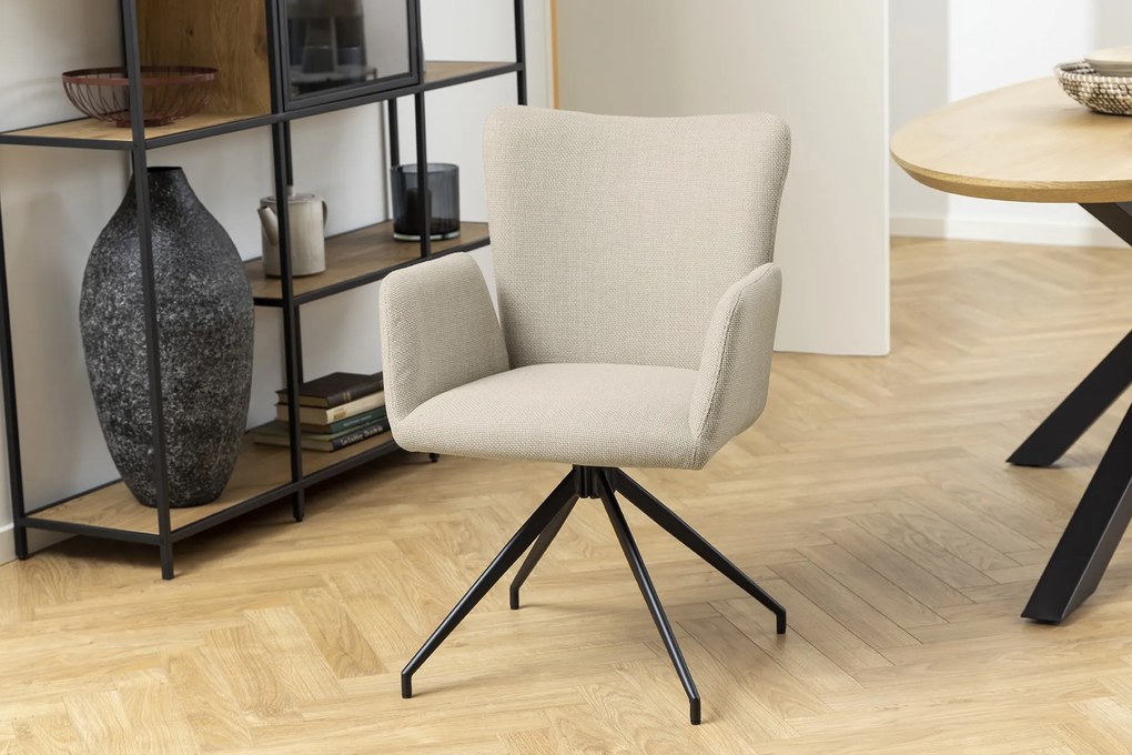 SARETTA Beige (stof Basel 24) - MODERNE GESTOFFEERDE DRAAISTOEL VOOR WOONKAMER/EETAMER/LOFT KANTOOR