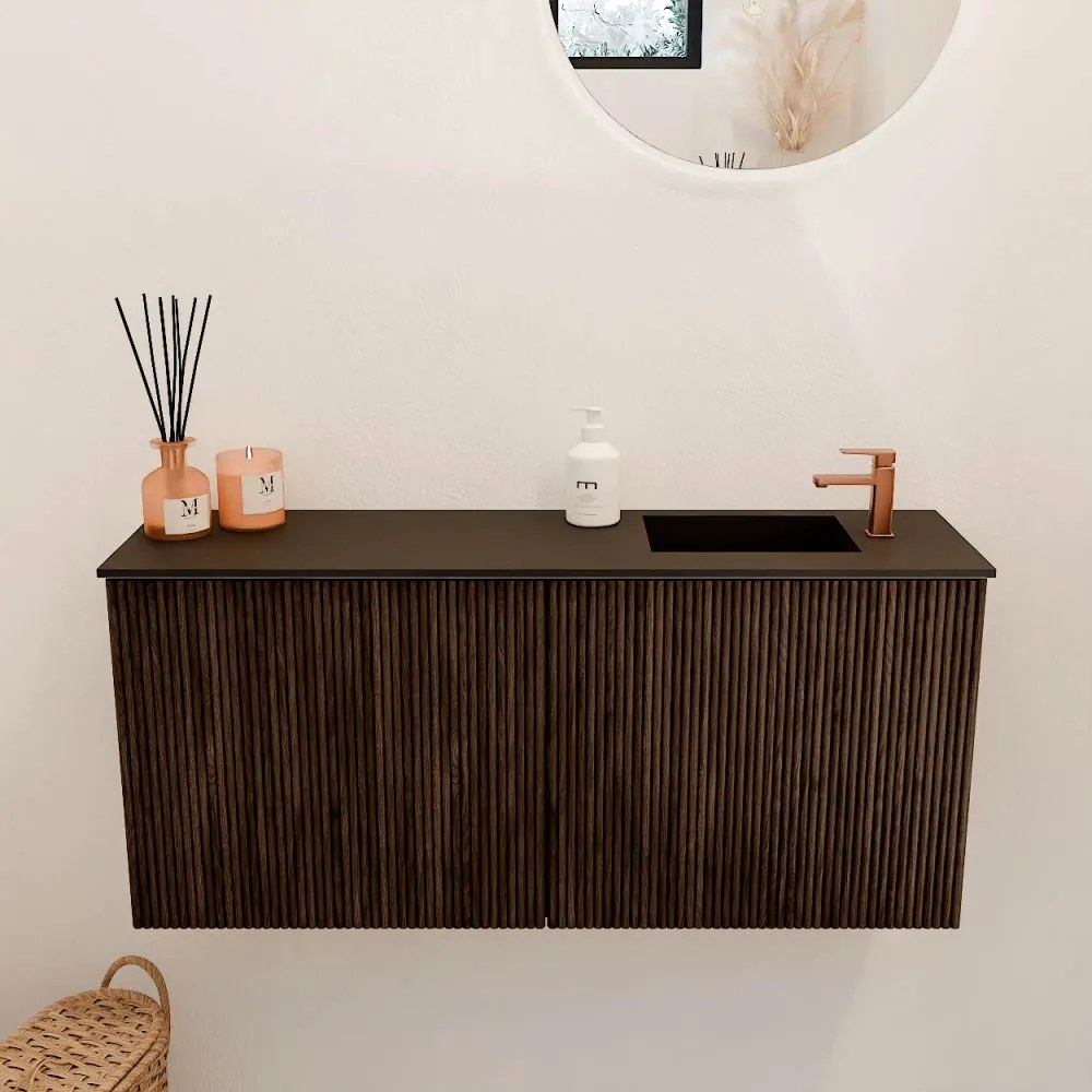 Mondiaz Joya 90cm toiletmeubel walnut met wastafel faye rechts 1 kraangat urban