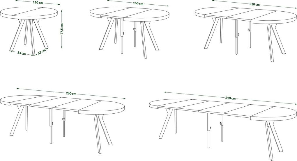 EXPANSO Eik Craft Złoty/zwarte poten - GROTE RONDE TAFEL Ø110 UITBREIDBAAR TOT 310 cm met Y-POTEN LOFT/INDUSTRIAL