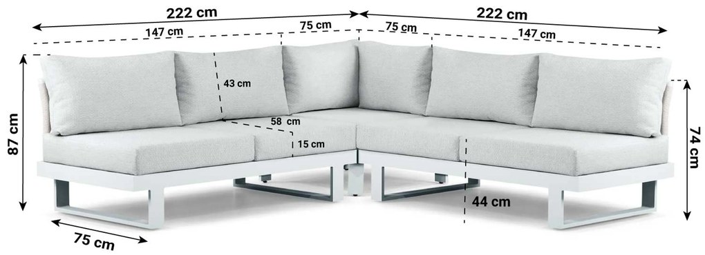 Hoek loungeset 5 personen Aluminium Wit  Lifestyle Garden Furniture Lorenzo