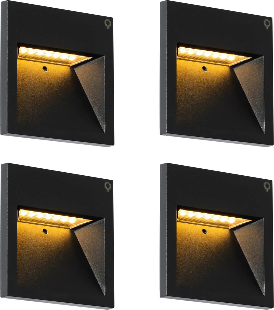 Set van 4 moderne inbouw wandlampen zwart incl. LED - Gem 2