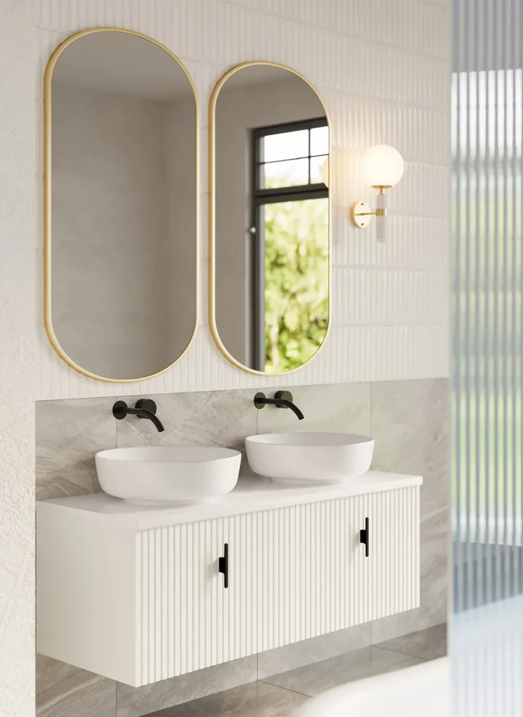 Muebles Ezra badmeubel ribbelfront 120cm wit mat met wit toppaneel zonder waskom
