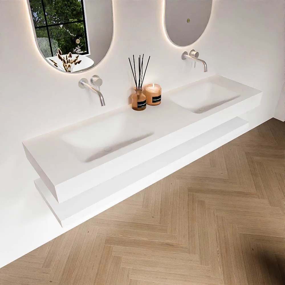 Zaro Alan badmeubel 170cm met planchet talc en vrijhangende wastafel cloud dubbel zonder kraangat talc