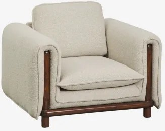 Fauteuil Met Armleuningen In Bouclé En Rubberhout Pablian Bouclé Beige - Sklum