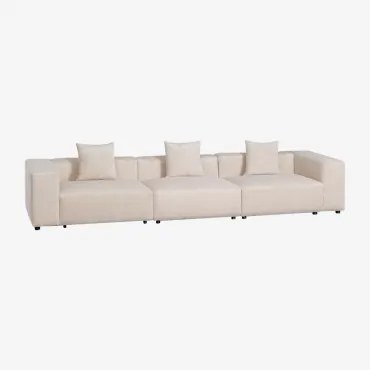 Modulaire 3-delige Bank (↔︎375 Cm) Met Hoge Armleuning Bruna Corduroy Beige – Linnen - Sklum