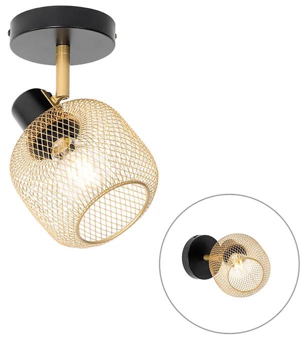 Industriële Spot / Opbouwspot / Plafondspot zwart met goud - Bliss Mesh Industriele / Industrie / Industrial E27 Draadlamp rond Binnenverlichting Lamp