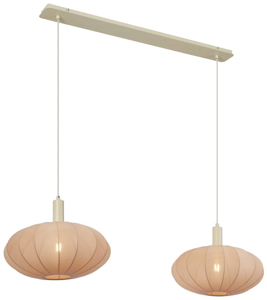 Eettafel / Eetkamer Japandi hanglamp beige met stoffen kap 2-lichts - BidaJapandi E27 Scandinavisch rond Binnenverlichting Lamp