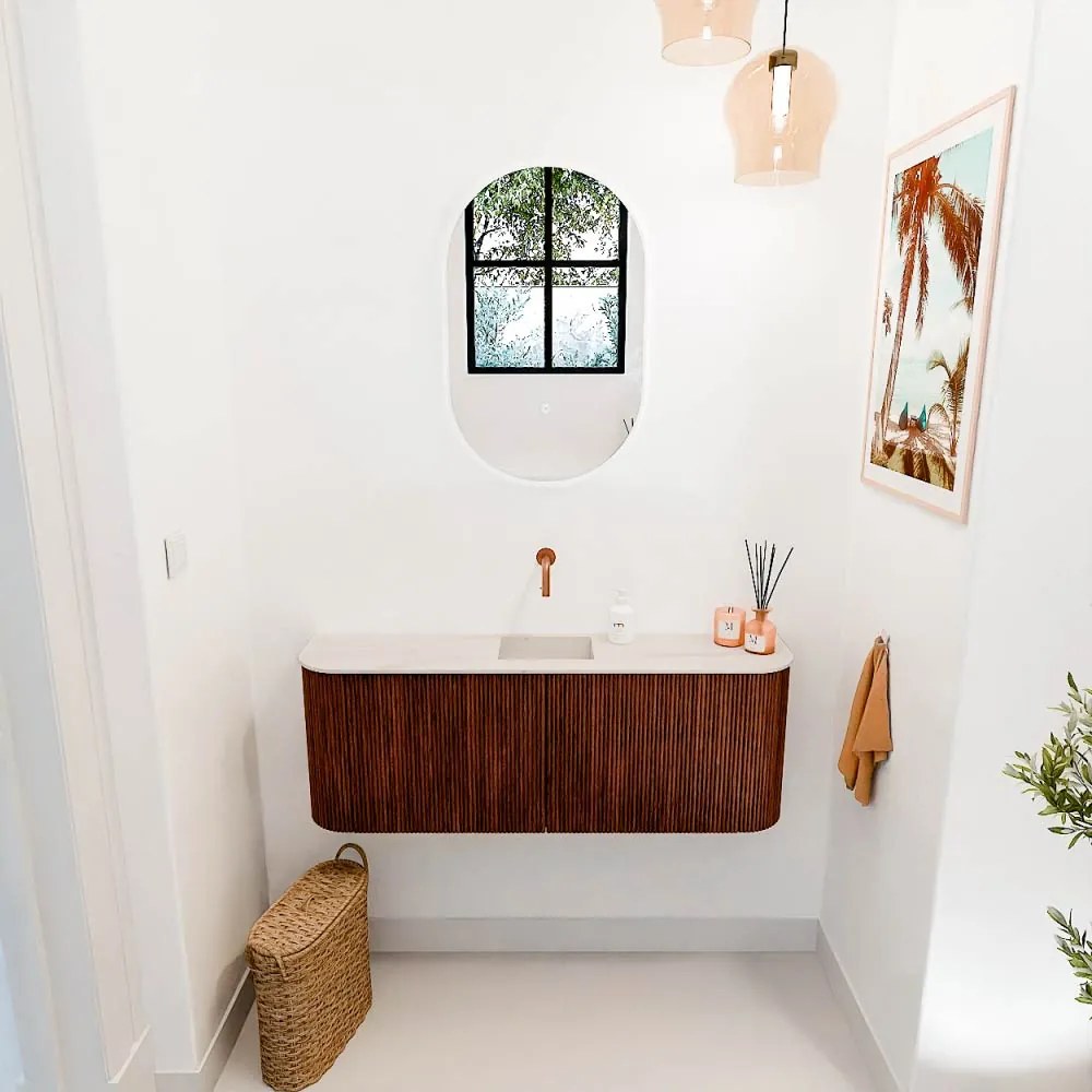 Mondiaz Joya DLux 115cm toiletmeubel ronding links/rechts ruby met wastafel faye midden zonder kraangat meli