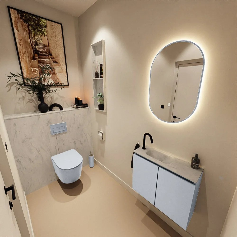 Mondiaz Ture DLux toiletmeubel 60cm clay met wastafel opalo links met kraangat