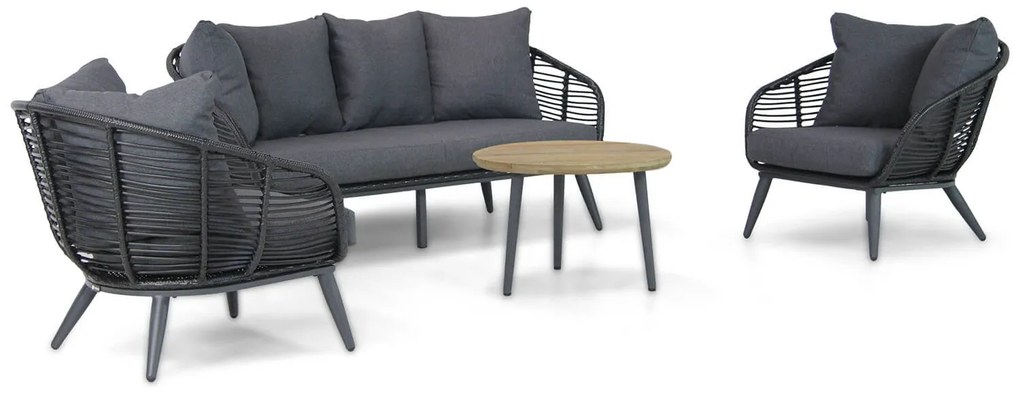 Stoel en Bank Loungeset 4 personen Aluminium/wicker Zwart  Coco Coco Leonardo