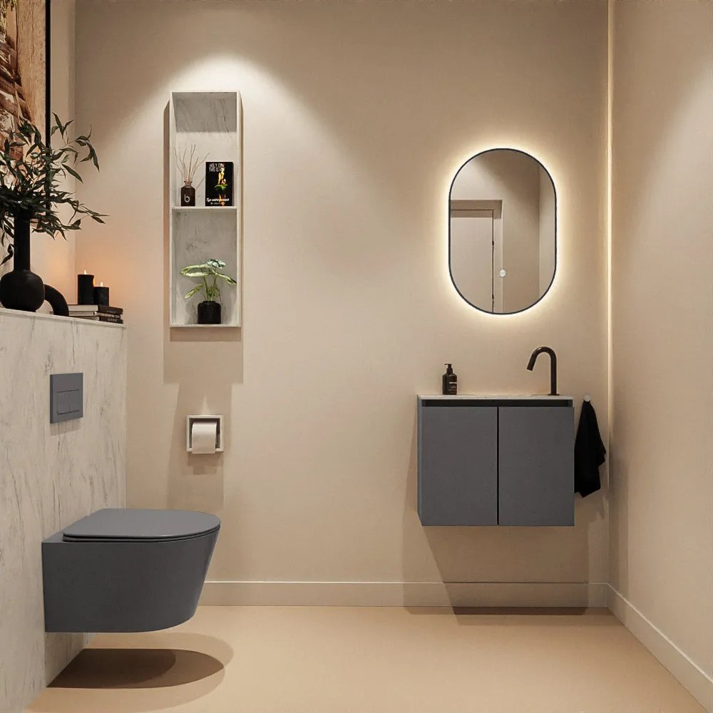 Mondiaz Ture DLux toiletmeubel 60cm dark grey met wastafel opalo rechts met kraangat