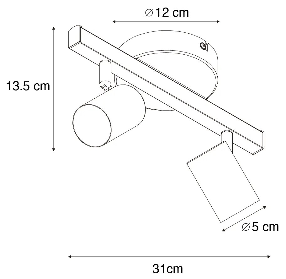 LED PlafondSpot / Opbouwspot / Plafondspot zwart GU10 50mm 2-lichts incl. backlight - Back Up Modern GU10 rond Binnenverlichting Lamp