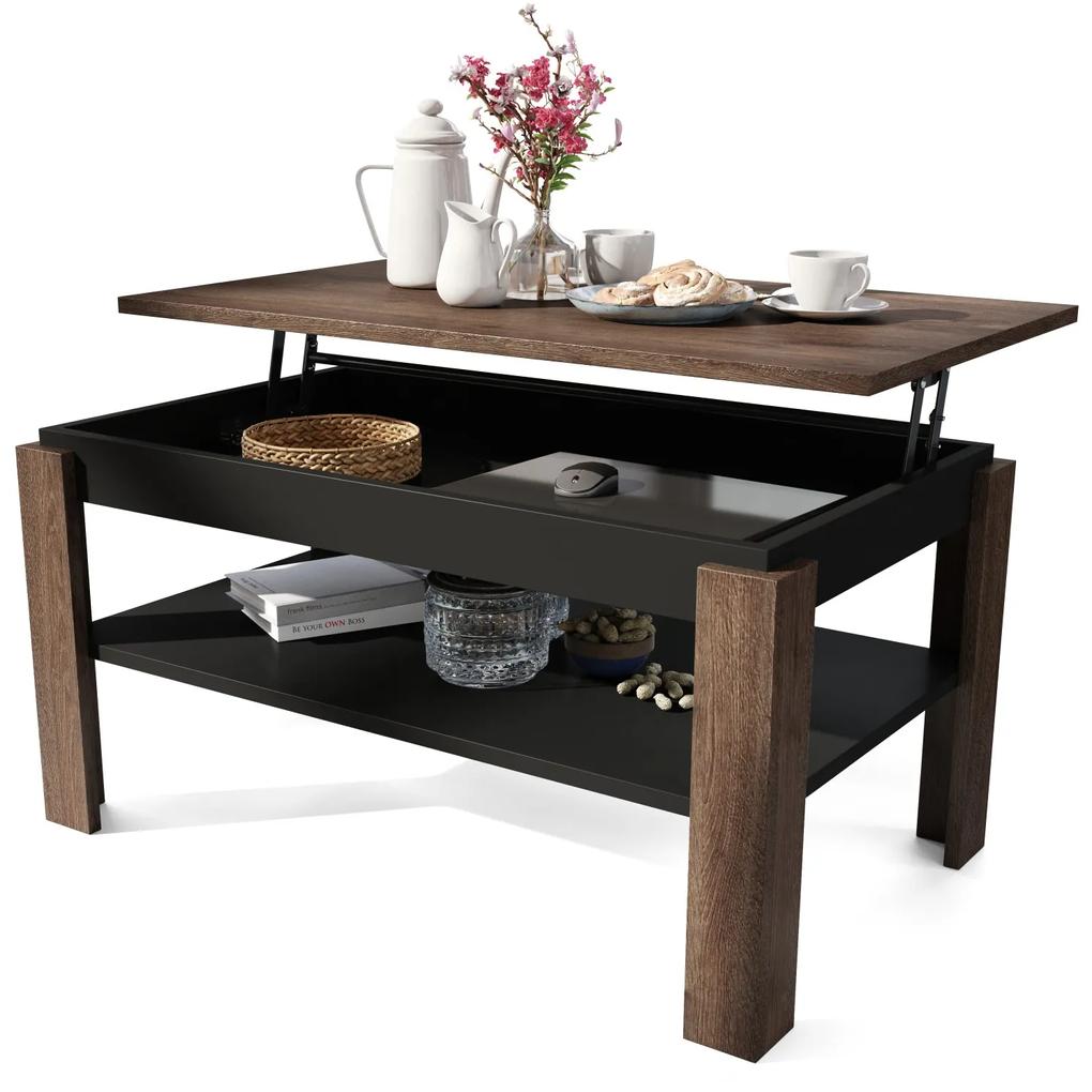 ASTI-P Eiken bruin/zwart - moderne salontafel met liftblad