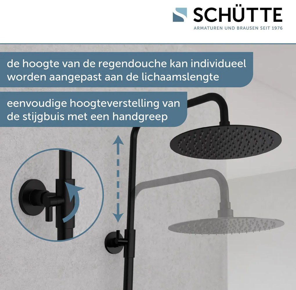 Schutte Aquaduct regendoucheset met thermostatische kraan zwart mat