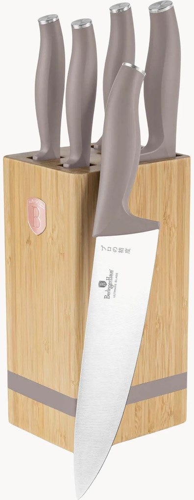 Keukenmessen Taupe met houder, 6-delig
