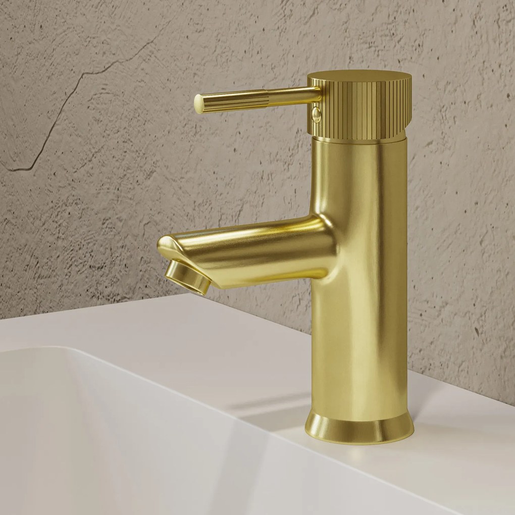 Saniclear Brass Stripes wastafelkraan geborsteld messing - mat goud