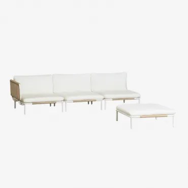 Roubly Stalen 3-delige Hoekmodulaire Tuinset Met Poef Beige Amandelroos - Sklum