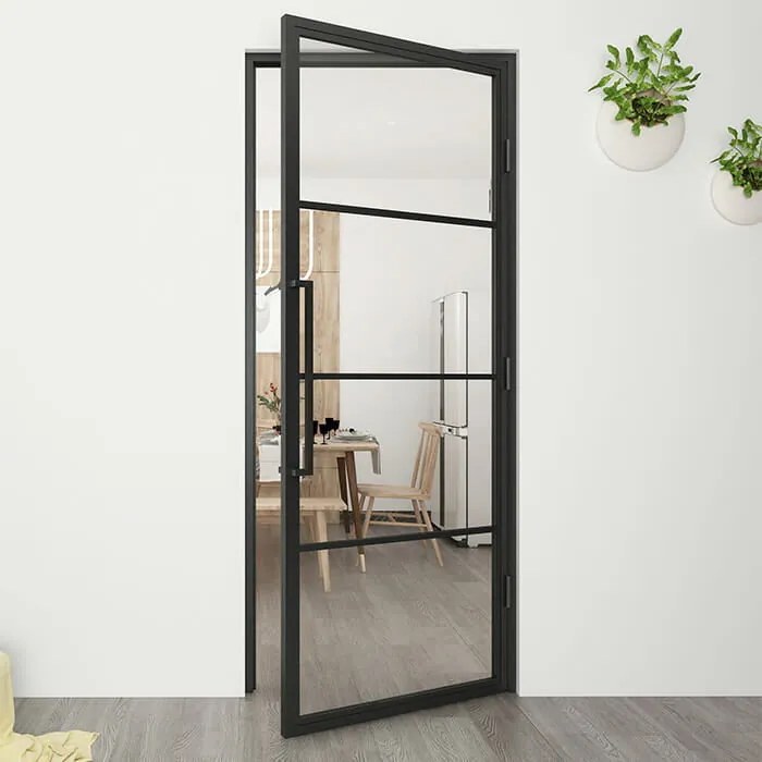 Stalen Deur - Binnendeur 4 Vaks Rechtsdraaiend Helder Glas 230,9 X 96,9 Cm - Zwart - Incl. Kozijn