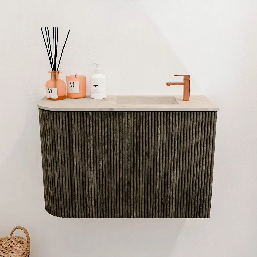 Mondiaz Joya DLux 60cm toiletmeubel ronding links shadow met wastafel faye rechts 1 kraangat frappe