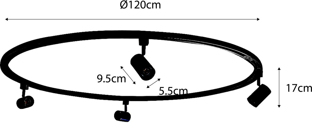 Modern railsysteem met 4 spots zwart 1-fase rond - Iconic Jeana