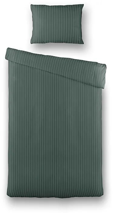 Presence Satijnstreep - Smaragd 1-persoons (140 x 200/220 cm + 1 kussensloop) Dekbedovertrek