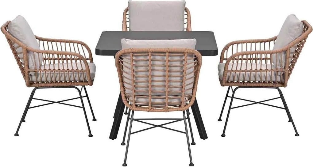 Garden Impressions Lucas tuinset bruin 5-delig - Mina tuintafel 90x90 cm