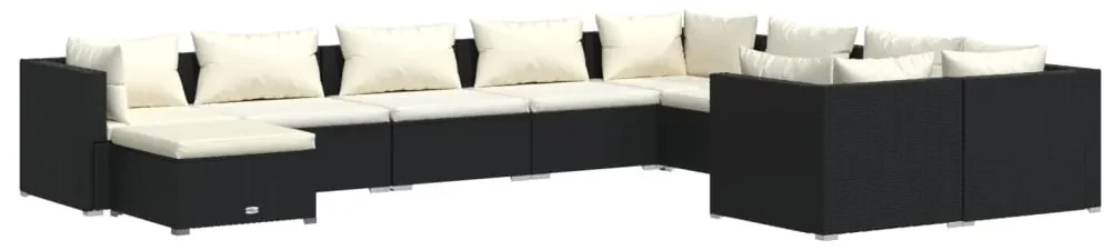 vidaXL 10-delige Loungeset met kussens poly rattan zwart