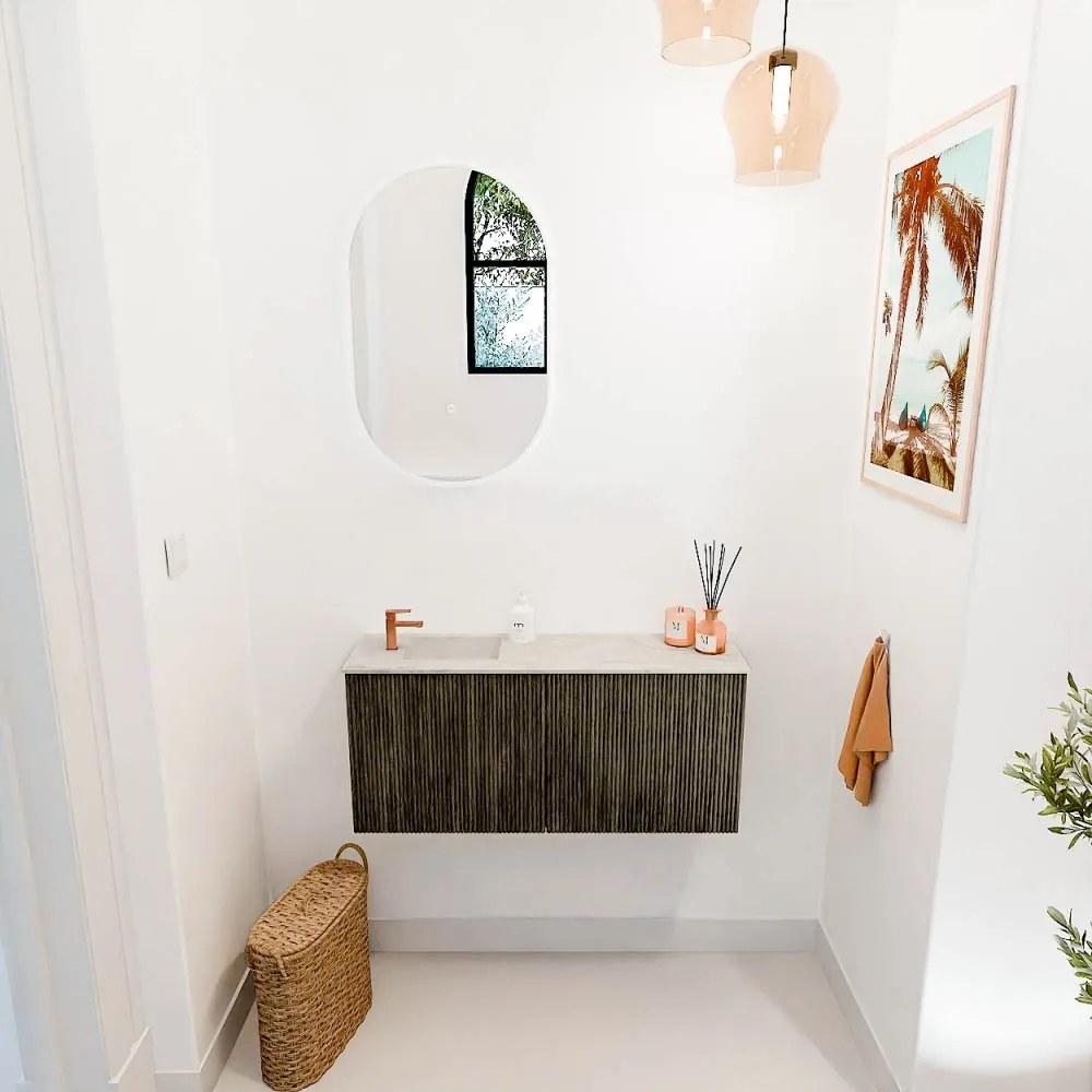 Mondiaz Joya DLux 90cm toiletmeubel shadow met wastafel faye links 1 kraangat ostra