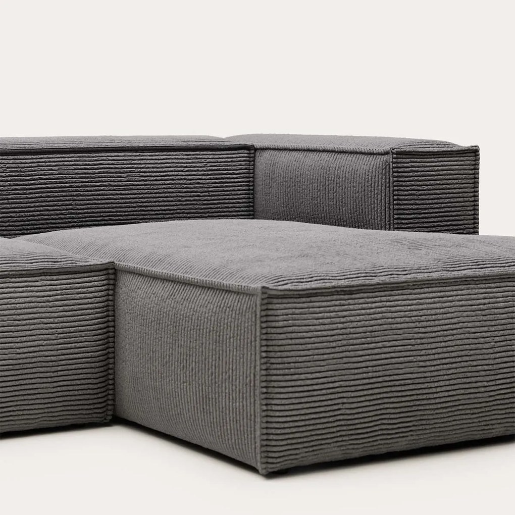 Kave Home Blok Kleine Hoekbank 240 Cm Ribstof Grijs Chaise Longue Rechts