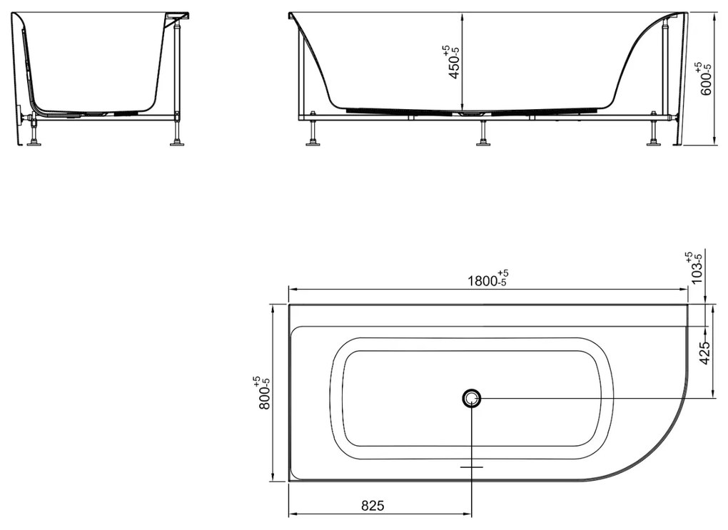 Mueller Relax hoekbad links 180x80cm met waste glans wit