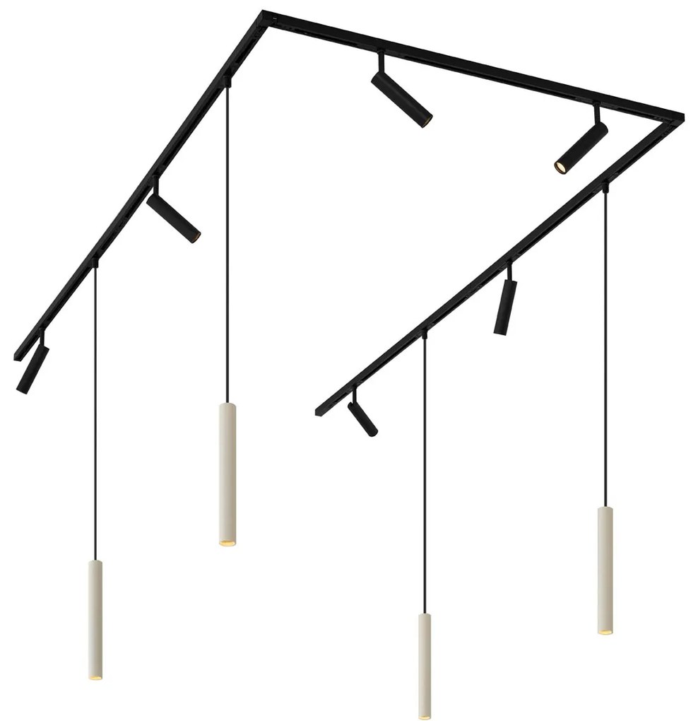 Modern railsysteem met 6 spots en 4 hanglampen beige met zwart 1-fase - Slimline Uzzy Keno