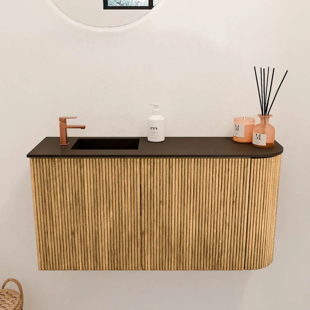 Mondiaz Joya 80cm toiletmeubel ronding rechts oak met wastafel faye links 1 kraangat urban