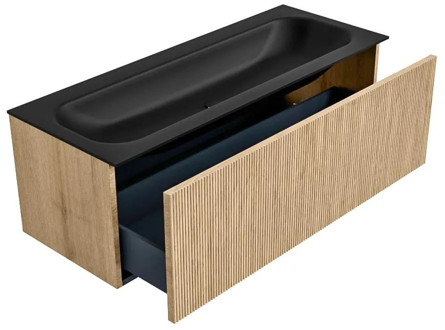 Mondiaz Kurve 120cm badmeubel oak met 1 lade en wastafel big large midden zonder kraangat urban