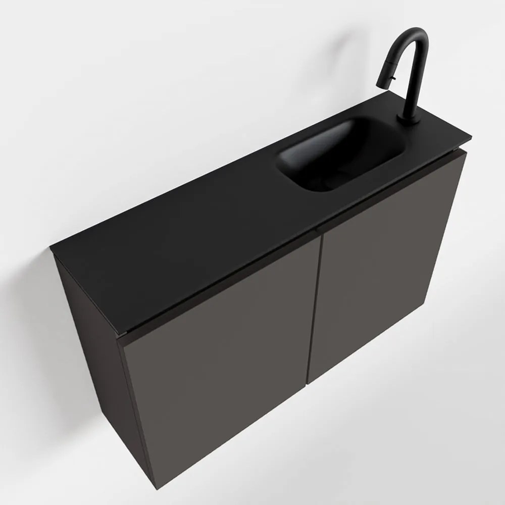 Mondiaz Ture 80cm toiletmeubel dark grey met wastafel urban rechts 1 kraangat