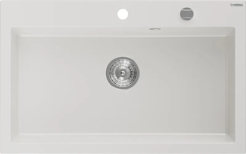 Mexen Elix granieten gootsteen 1-komor 800 x 500 mm, wit, sifon chroom - 6527801005-20